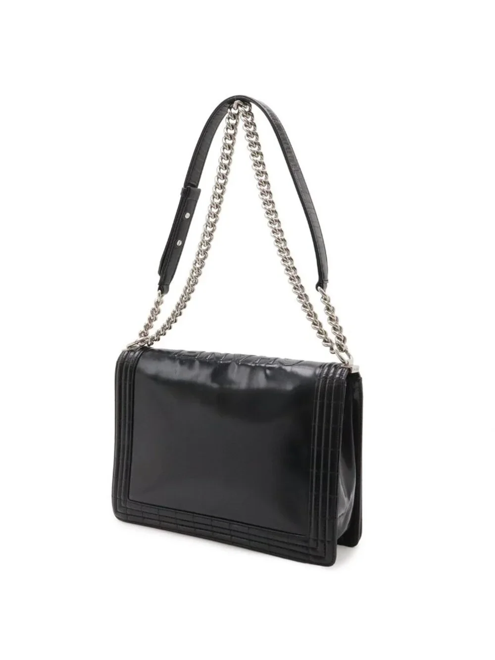 Chanel Boy Quilted CC Logo Shoulder Bag Chain Enamel Black Silver